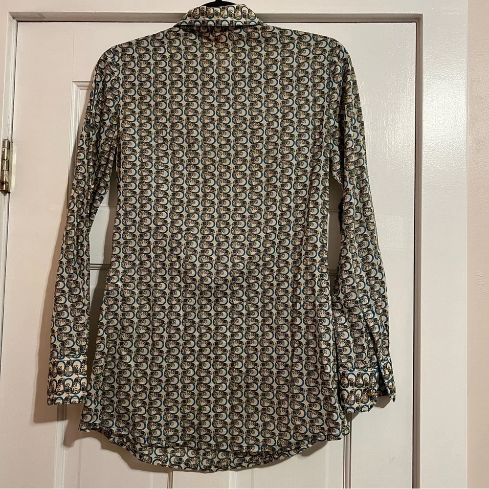 #174 TORY BURCH ELEPHANT PRINT LONG SLEEVE COTTON BLOUSE SIZE 4